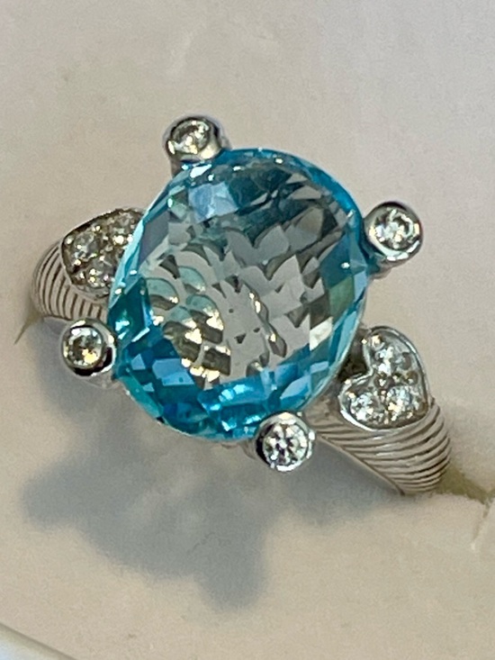 Judith Ripka Jewelry - Gorgeous Judith Ripka Sterling Silver Blue Topaz Cushion Gemstone Heart Ring 💍✨